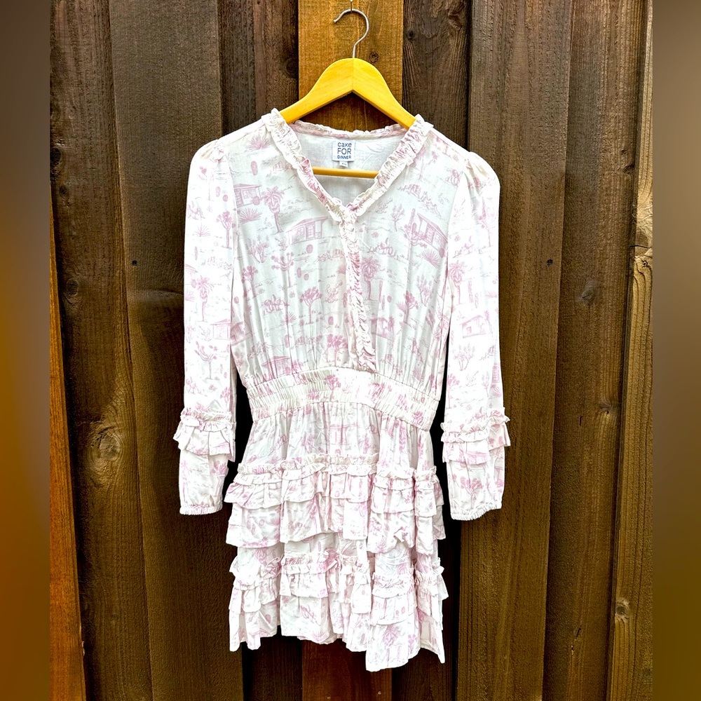 Cake for Dinner Meadow Dress in Pink and White Print, Size XS